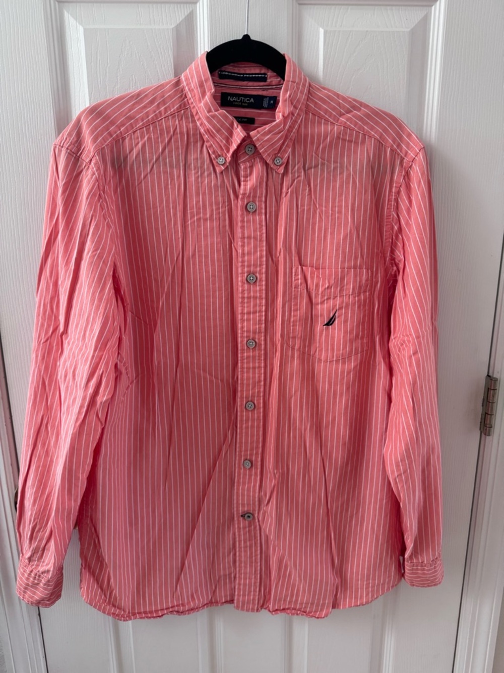 Nautica Peach Vertical-Stripe Button-Down Shirt